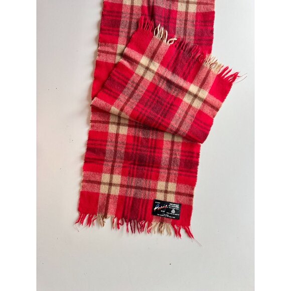 PARIS GLOVE Red Tartan Check 100% Lambswool Fringed Rectangle Scarf - Picture 6 of 11